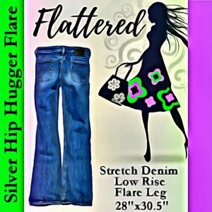SILVER Hip Hugger Flare Leg Stretch Denim Low Rise